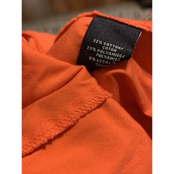 Lafayette 148 Cotton Blend Orange Pleated Short Sleeve Button Down Blouse, 14 - Picture 4 of 5